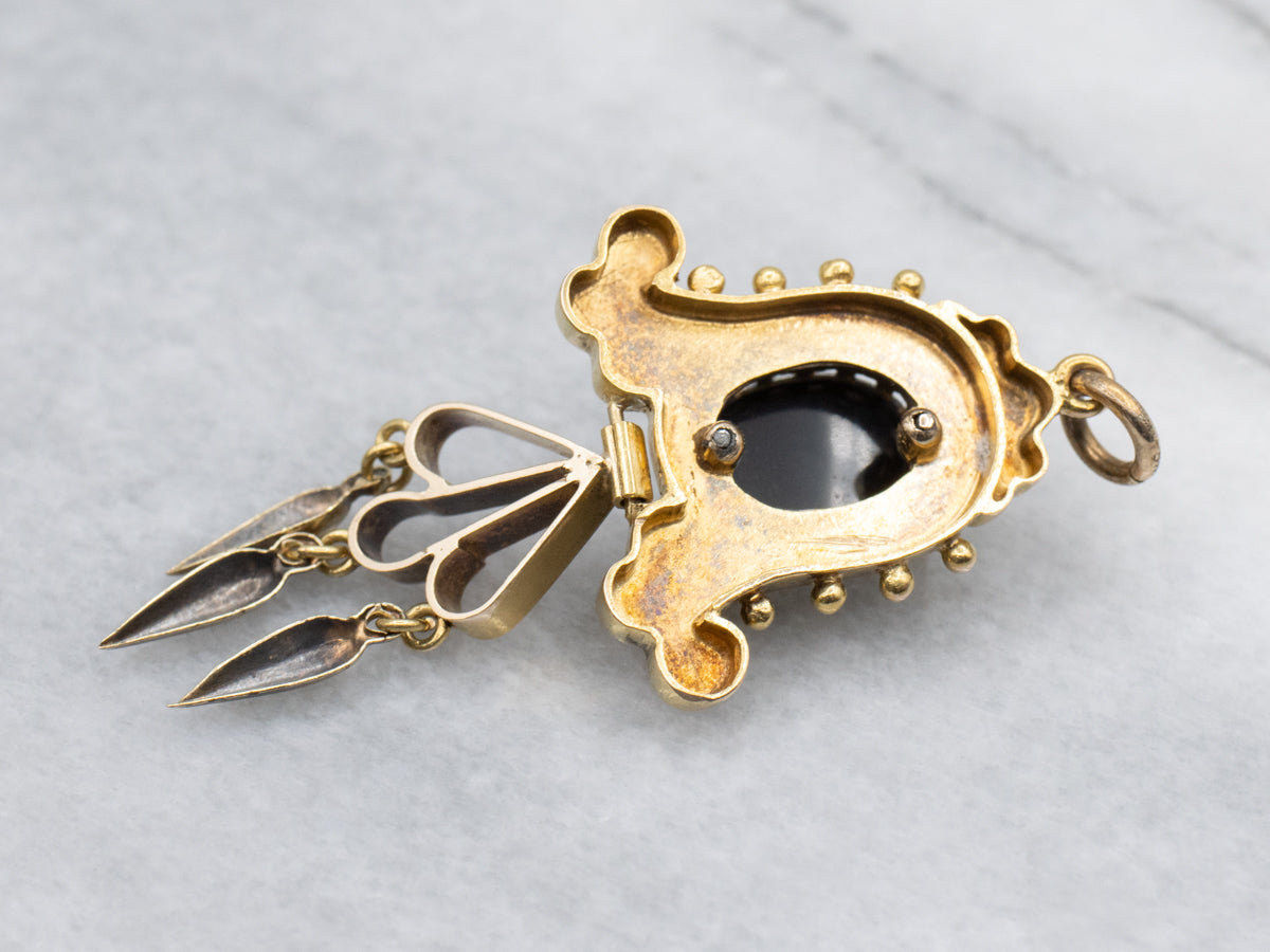 Victorian Era Ornate Sardonyx Cameo Gold Drop Pendant