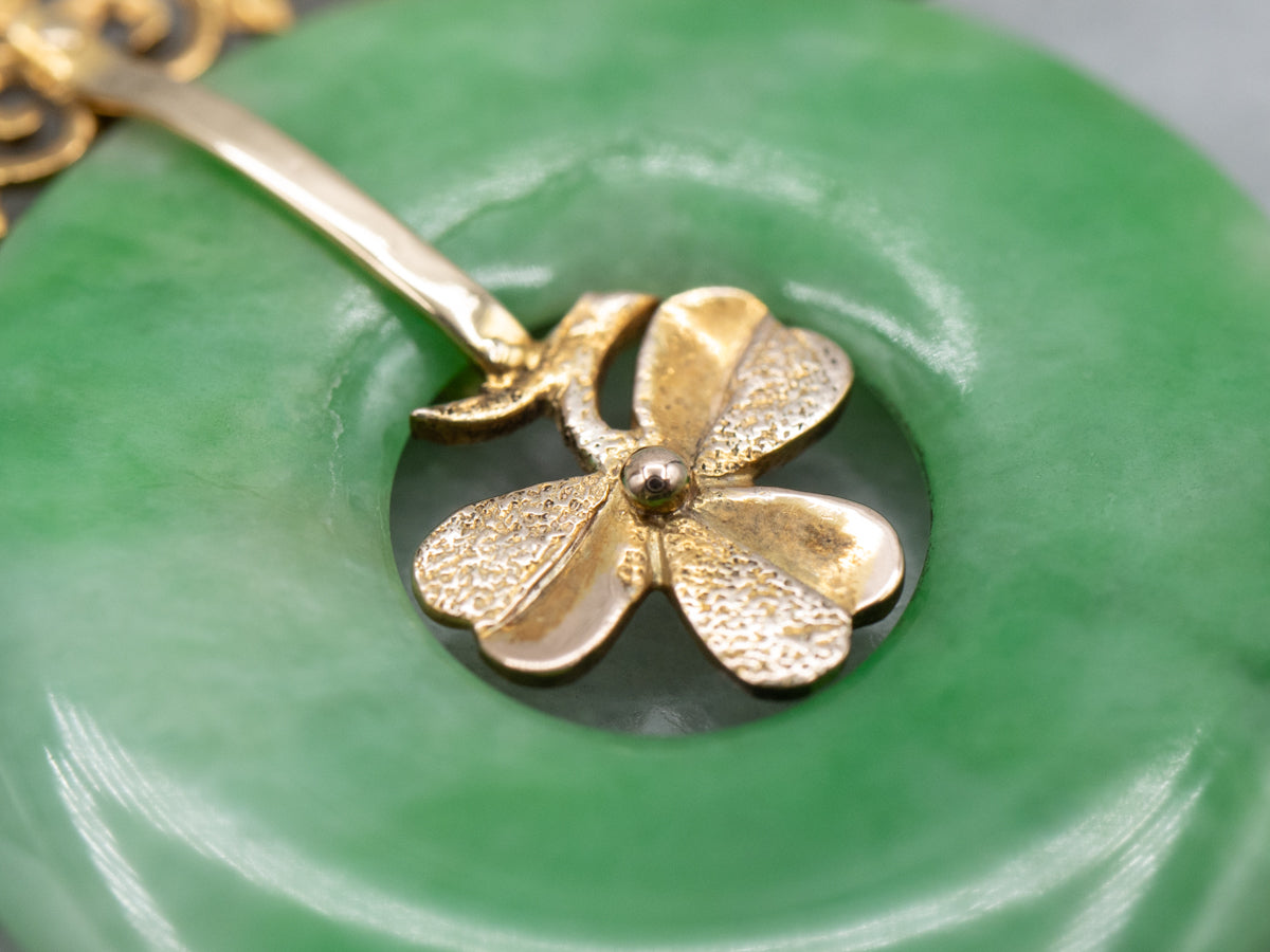 Vintage Jadeite and Gold Lucky Clover Pendant