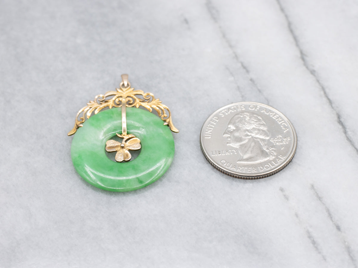 Vintage Jadeite and Gold Lucky Clover Pendant