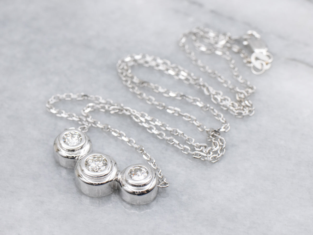 Modern Triple-Diamond White Gold Necklace