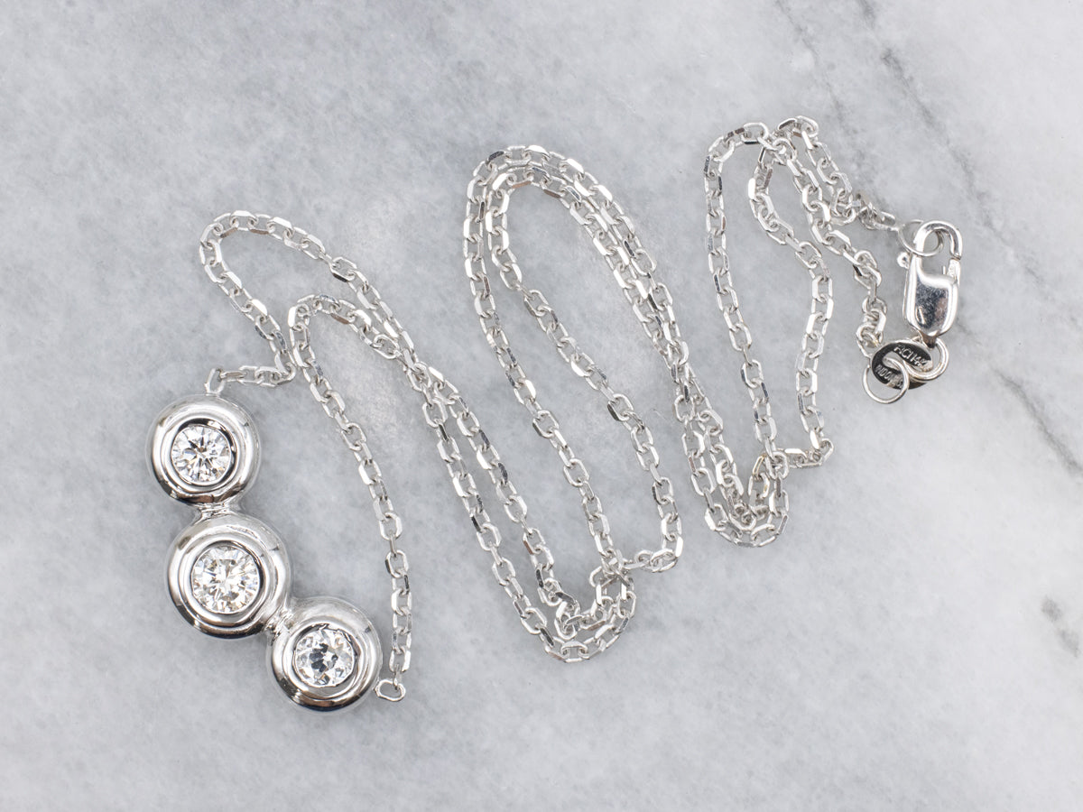 Modern Triple-Diamond White Gold Necklace