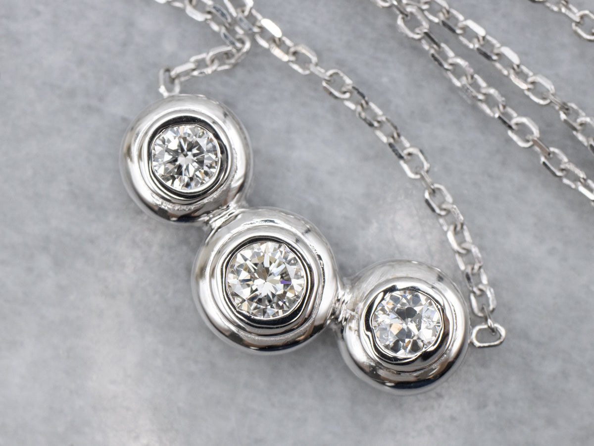 Modern Triple-Diamond White Gold Necklace