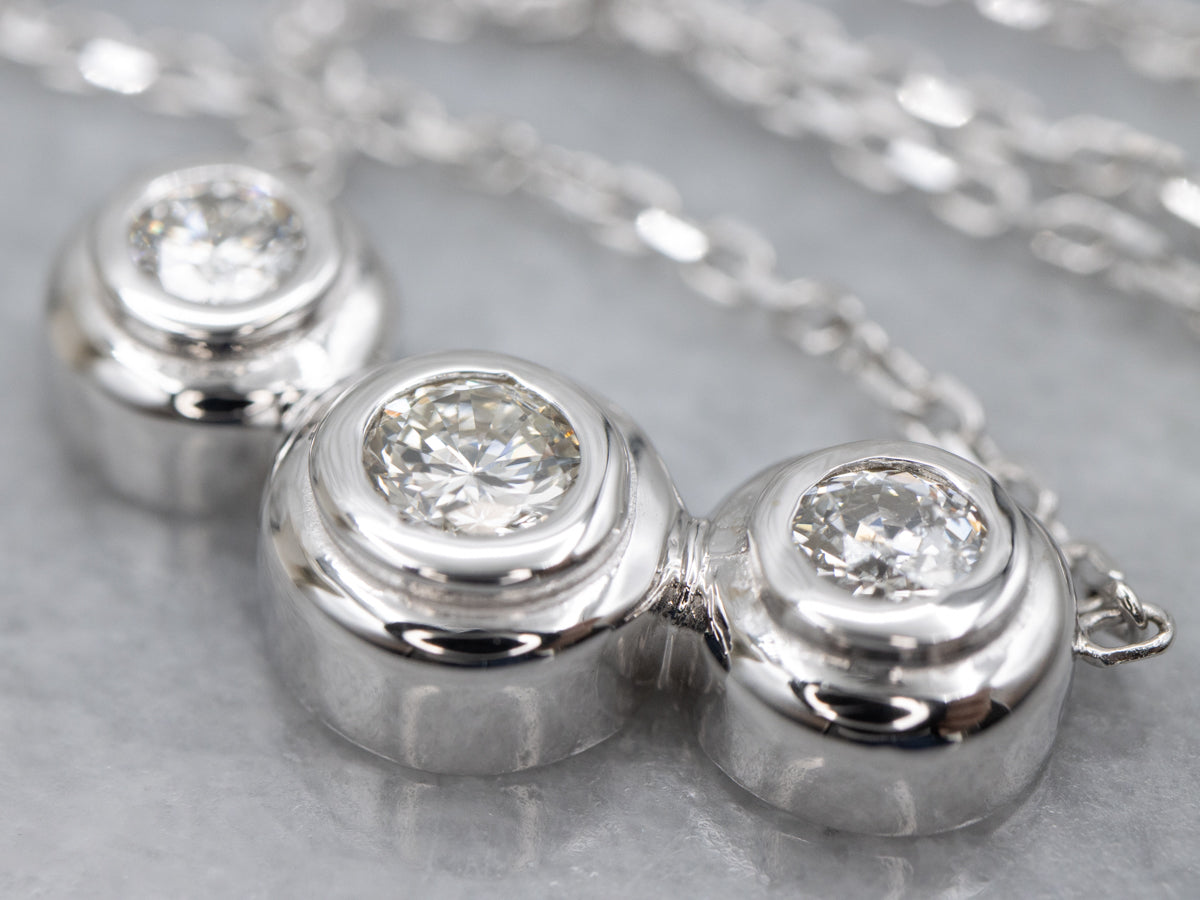 Modern Triple-Diamond White Gold Necklace