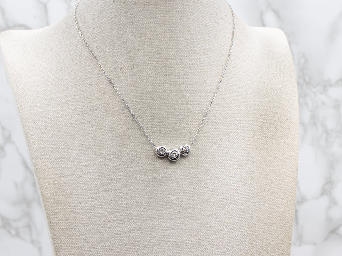 Modern Triple-Diamond White Gold Necklace