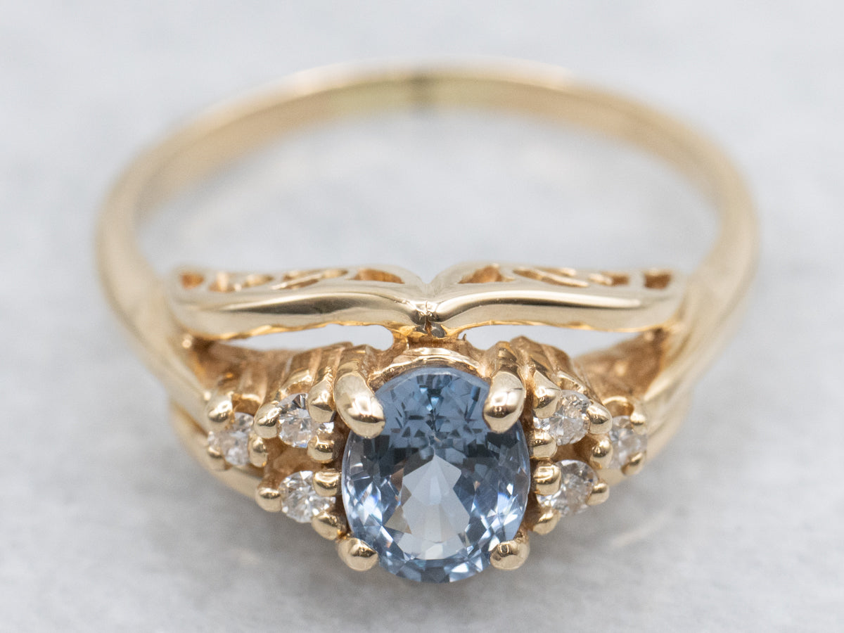 Oval Cut Blue Spinel and Diamond Ring