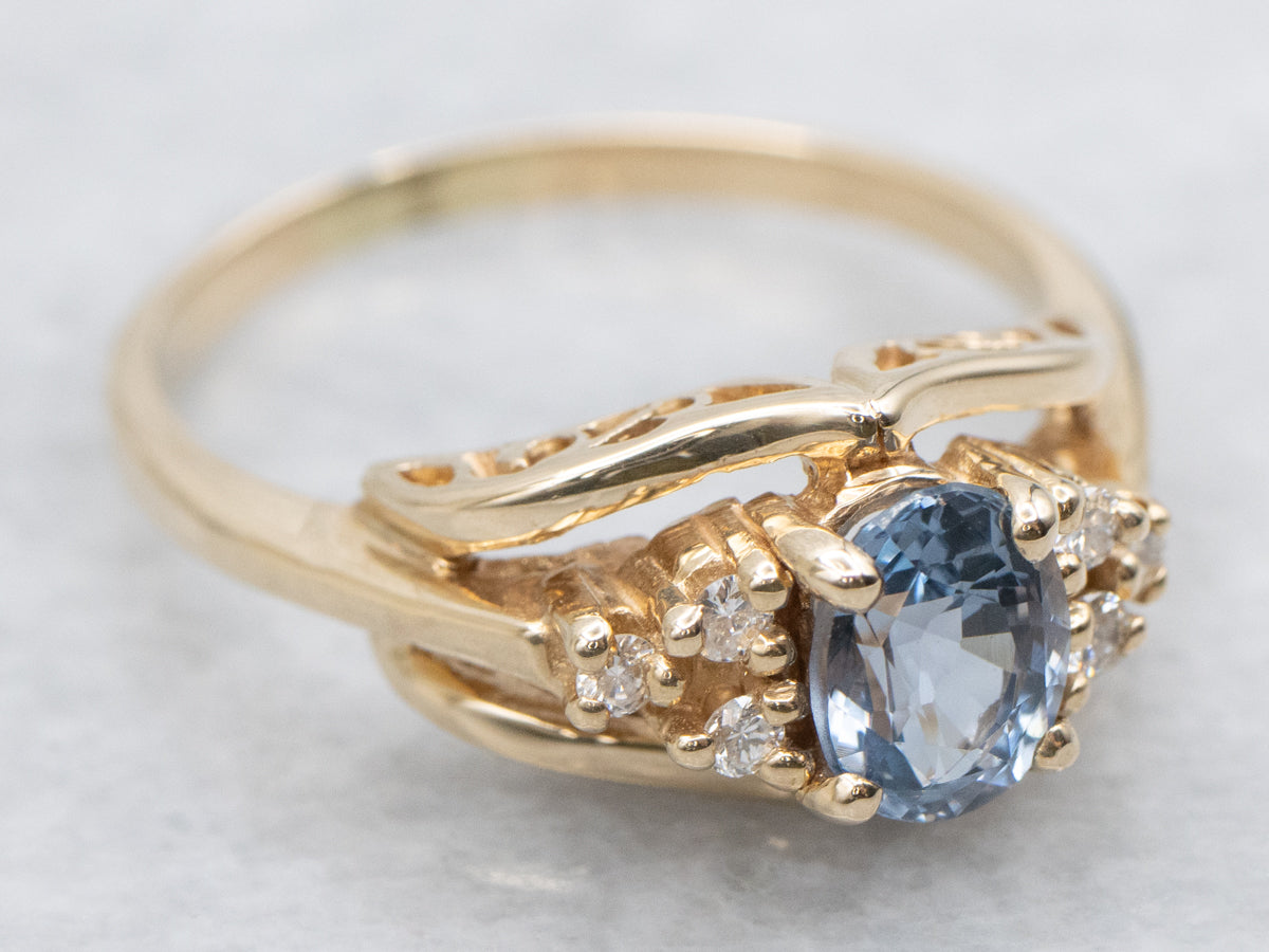 Oval Cut Blue Spinel and Diamond Ring