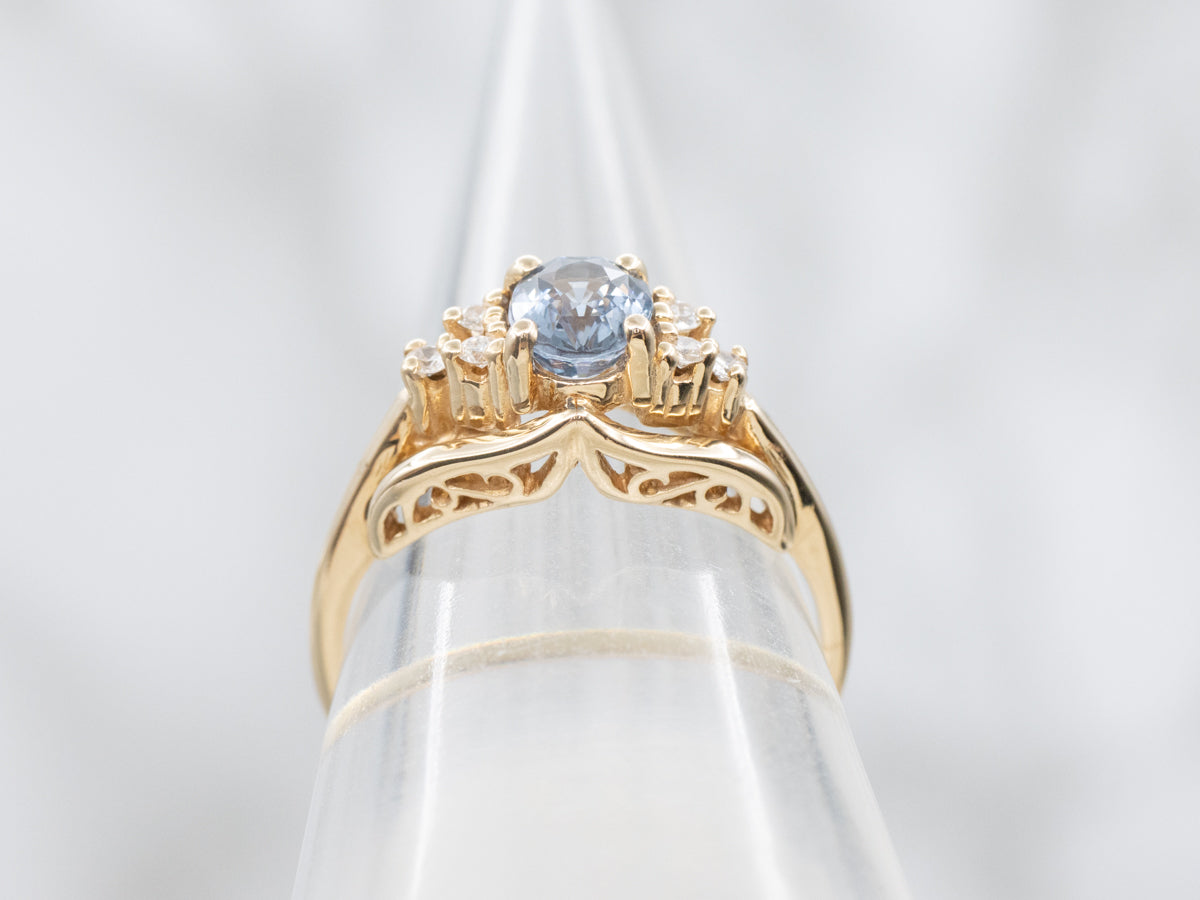 Oval Cut Blue Spinel and Diamond Ring