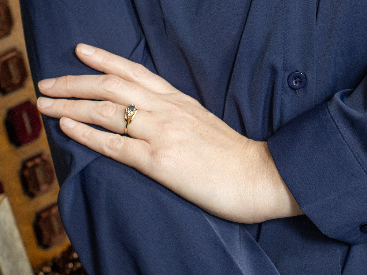Oval Cut Blue Spinel and Diamond Ring