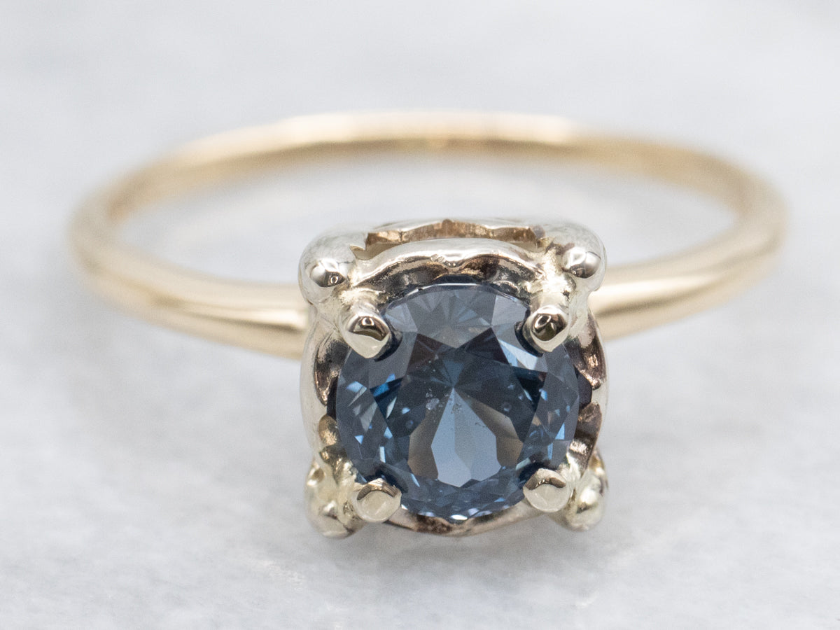 Two-Tone Gold Blue Spinel Solitaire Ring