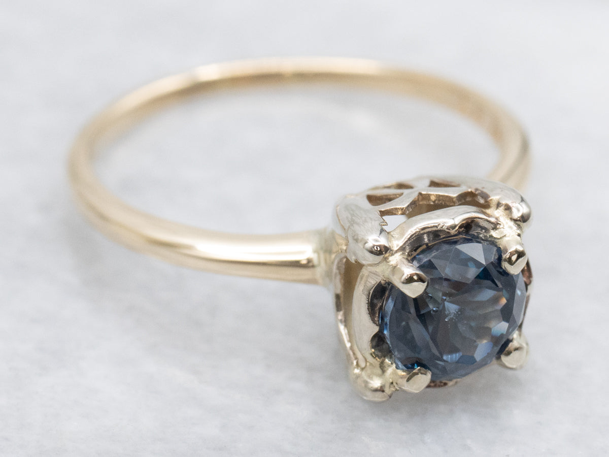 Two-Tone Gold Blue Spinel Solitaire Ring