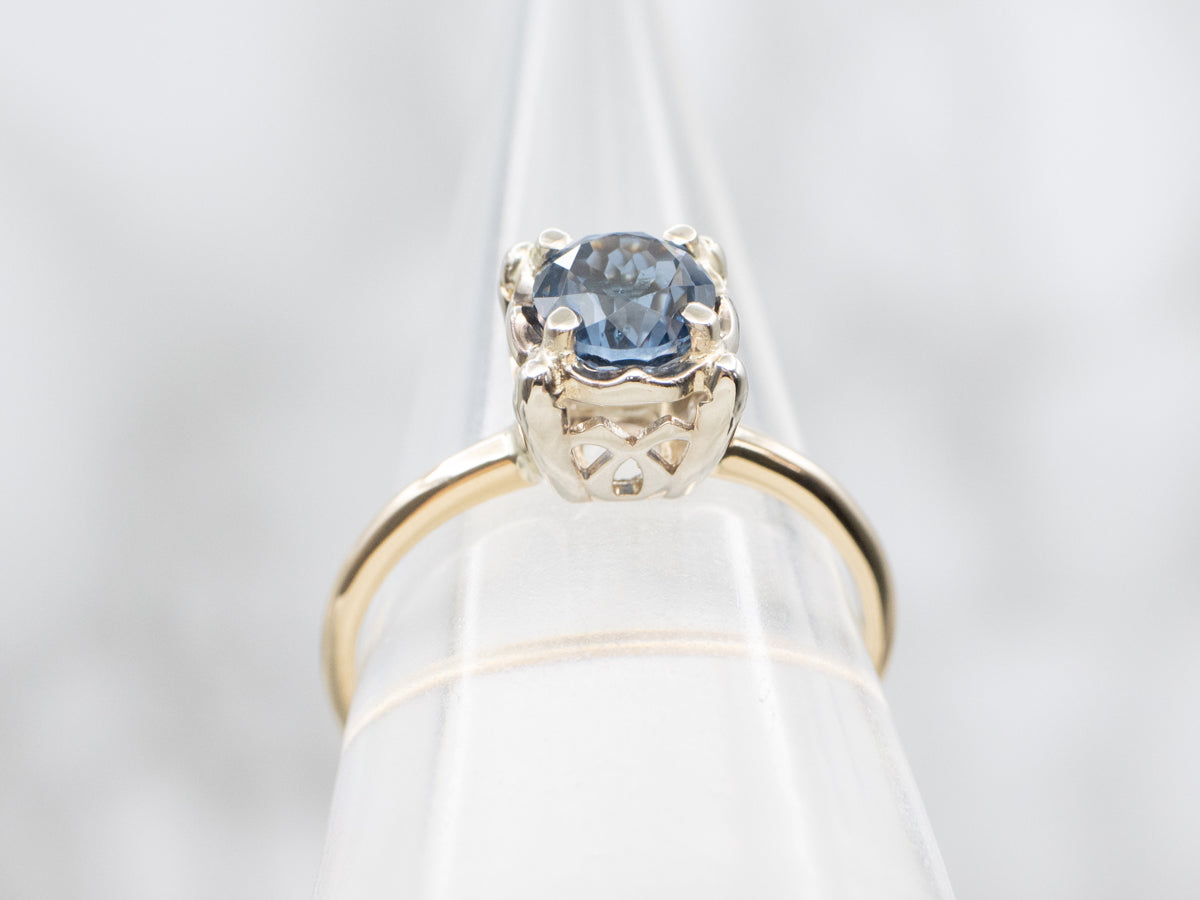 Two-Tone Gold Blue Spinel Solitaire Ring