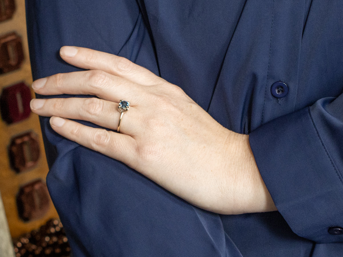 Two-Tone Gold Blue Spinel Solitaire Ring