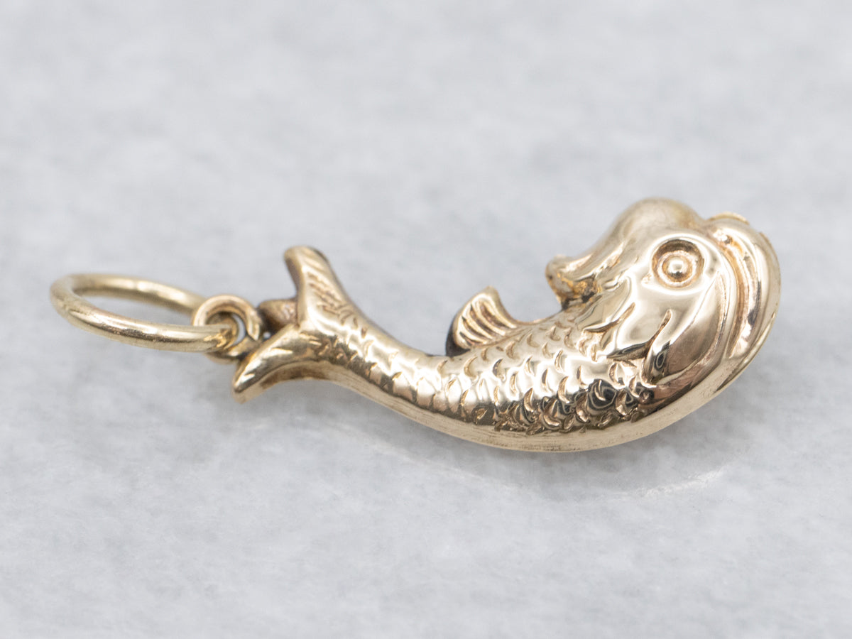 Vintage Gold Puff Koi Fish Charm Pendant