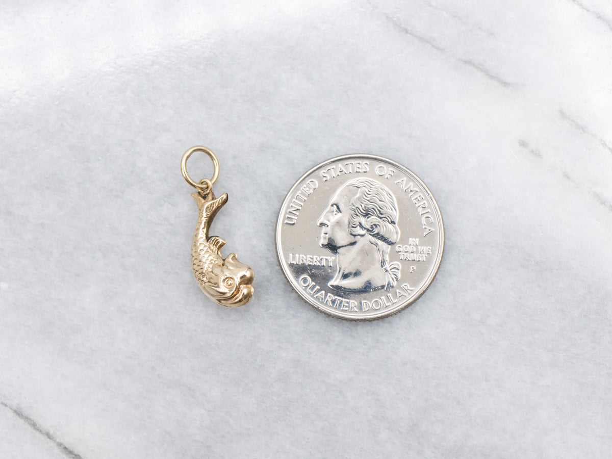 Vintage Gold Puff Koi Fish Charm Pendant