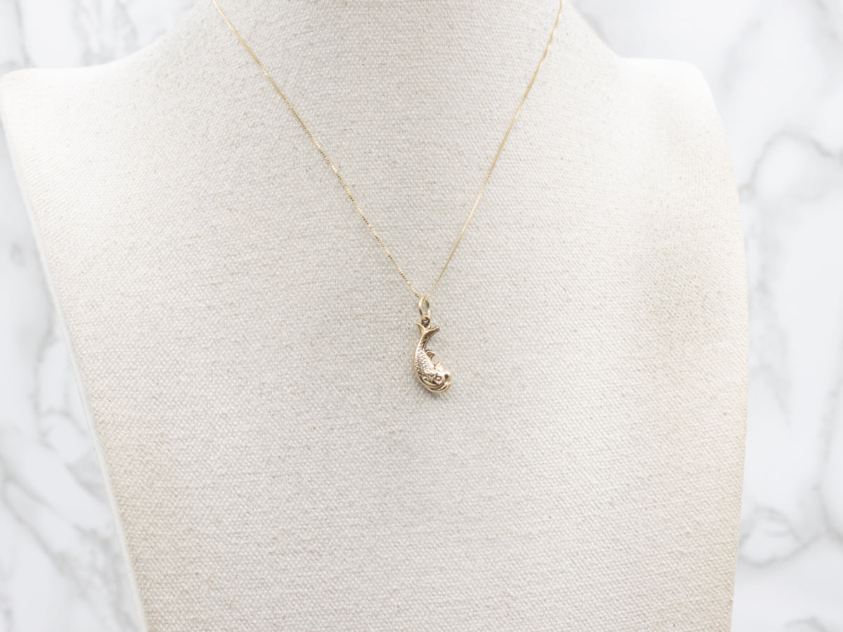 Vintage Gold Puff Koi Fish Charm Pendant