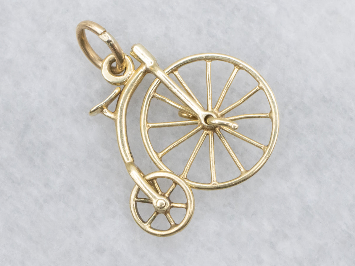 Vintage Gold Movable High Wheeler Bicycle Charm
