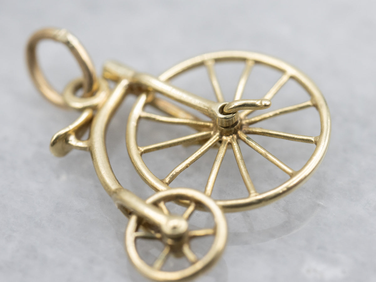 Vintage Gold Movable High Wheeler Bicycle Charm