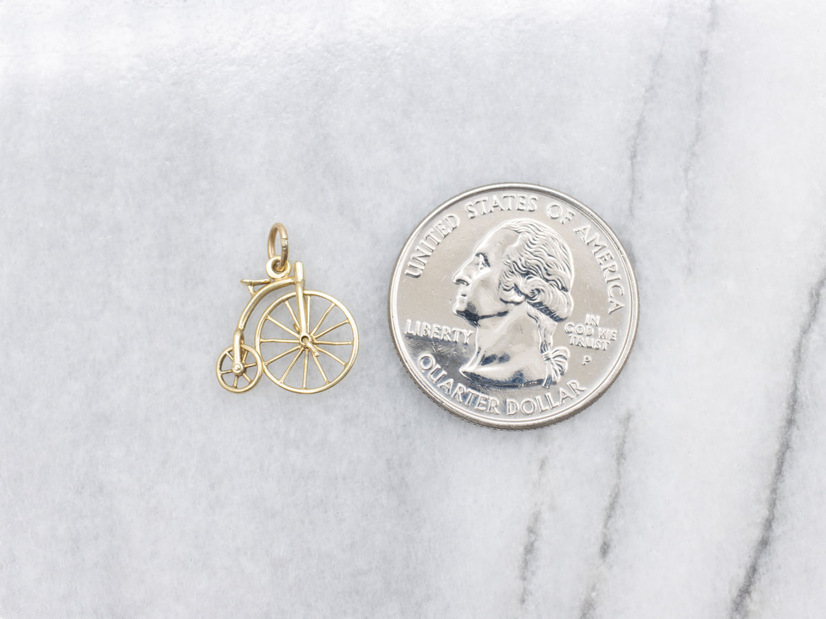 Vintage Gold Movable High Wheeler Bicycle Charm