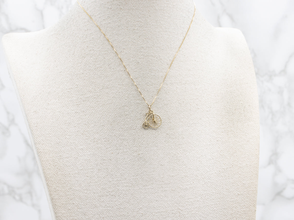 Vintage Gold Movable High Wheeler Bicycle Charm