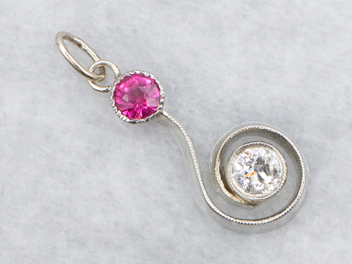 Swirling Synthetic Ruby and Diamond Pendant