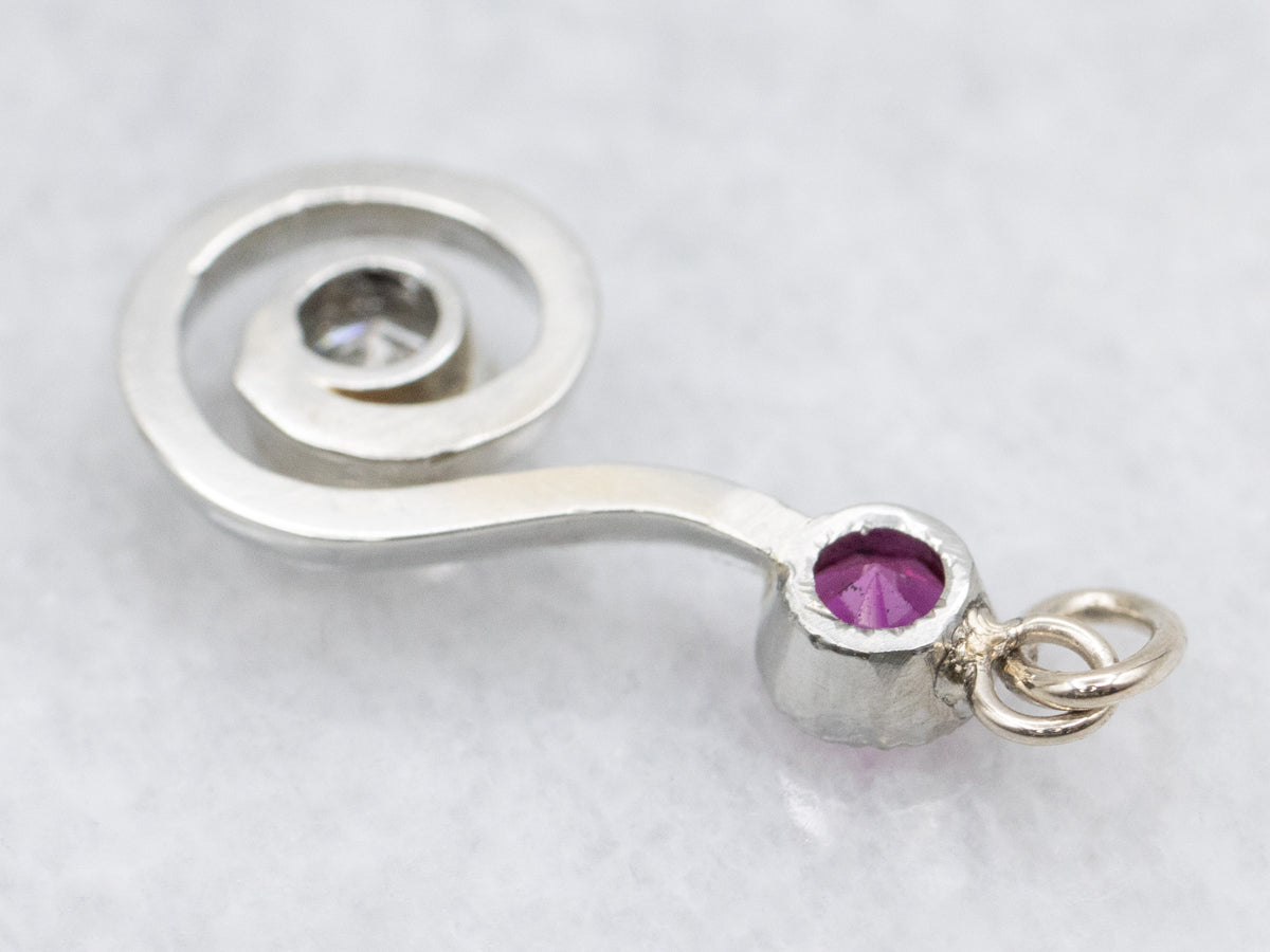Swirling Synthetic Ruby and Diamond Pendant