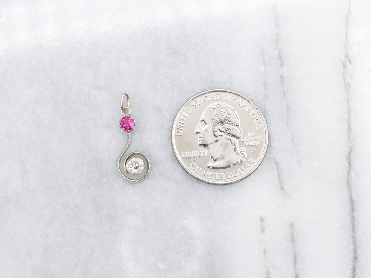 Swirling Synthetic Ruby and Diamond Pendant