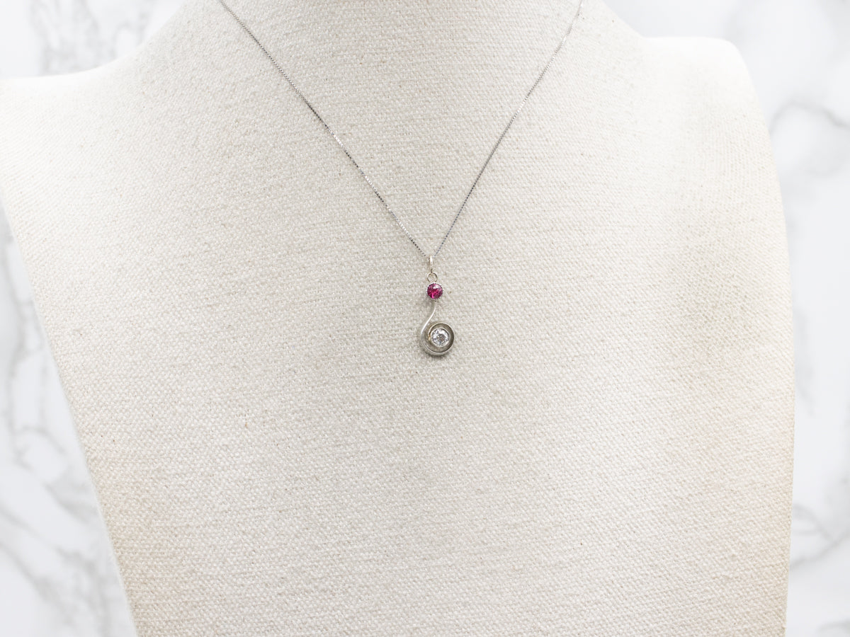 Swirling Synthetic Ruby and Diamond Pendant