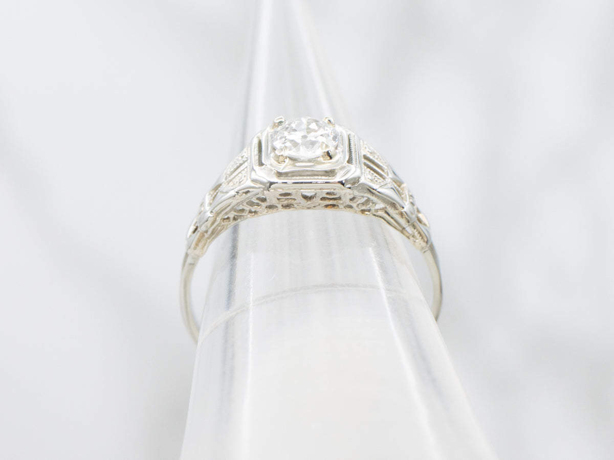 Mine Cut Diamond Gold Engagement Ring