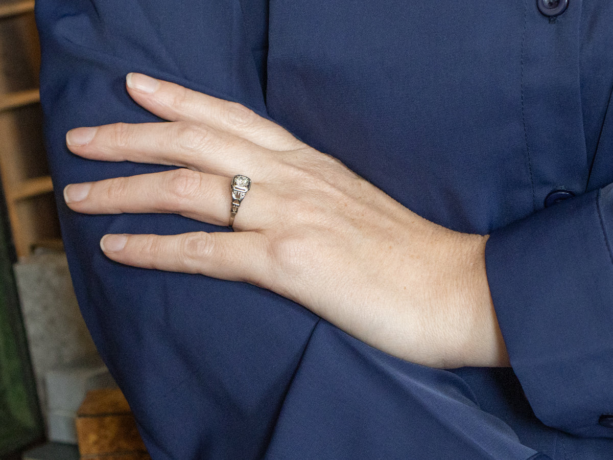 Mine Cut Diamond Gold Engagement Ring