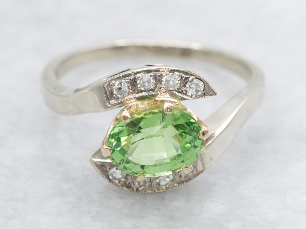 Two Tone Tsavorite Garnet and Diamond Bypass Ring
