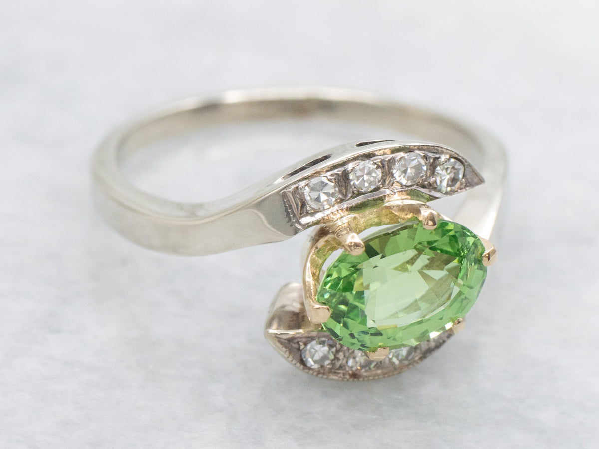 Two Tone Tsavorite Garnet and Diamond Bypass Ring