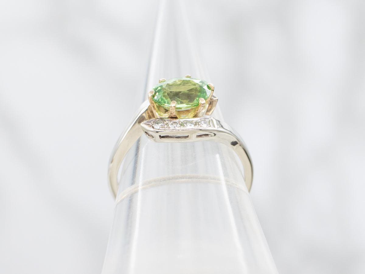 Two Tone Tsavorite Garnet and Diamond Bypass Ring
