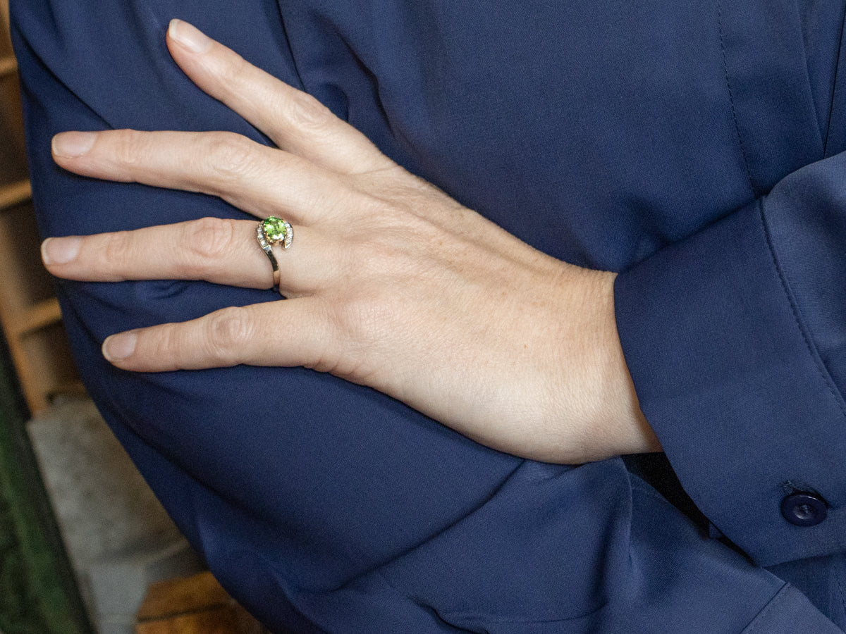 Two Tone Tsavorite Garnet and Diamond Bypass Ring