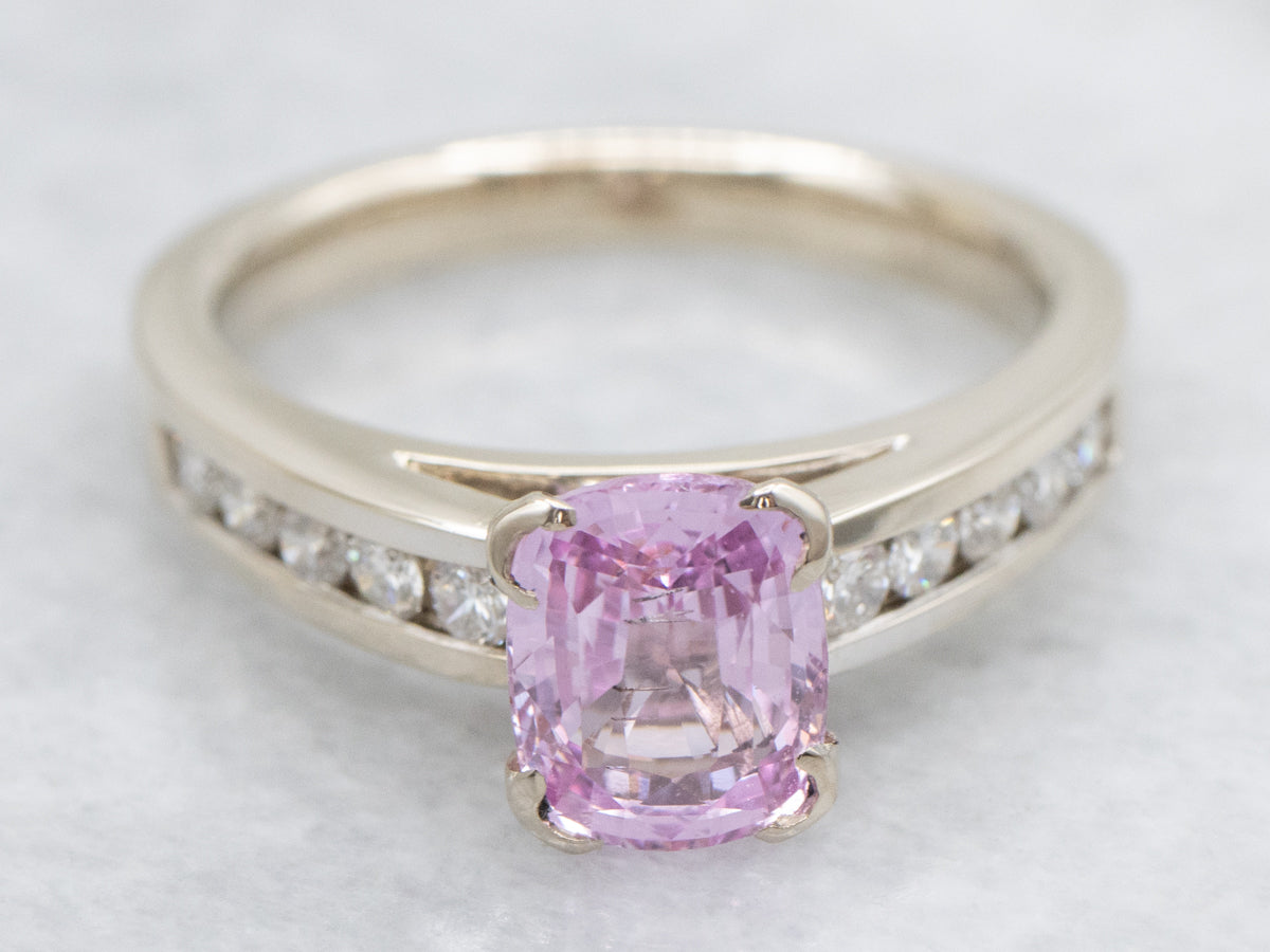 Cherry Blossom Pink Sapphire and Diamond Modern Gold Ring