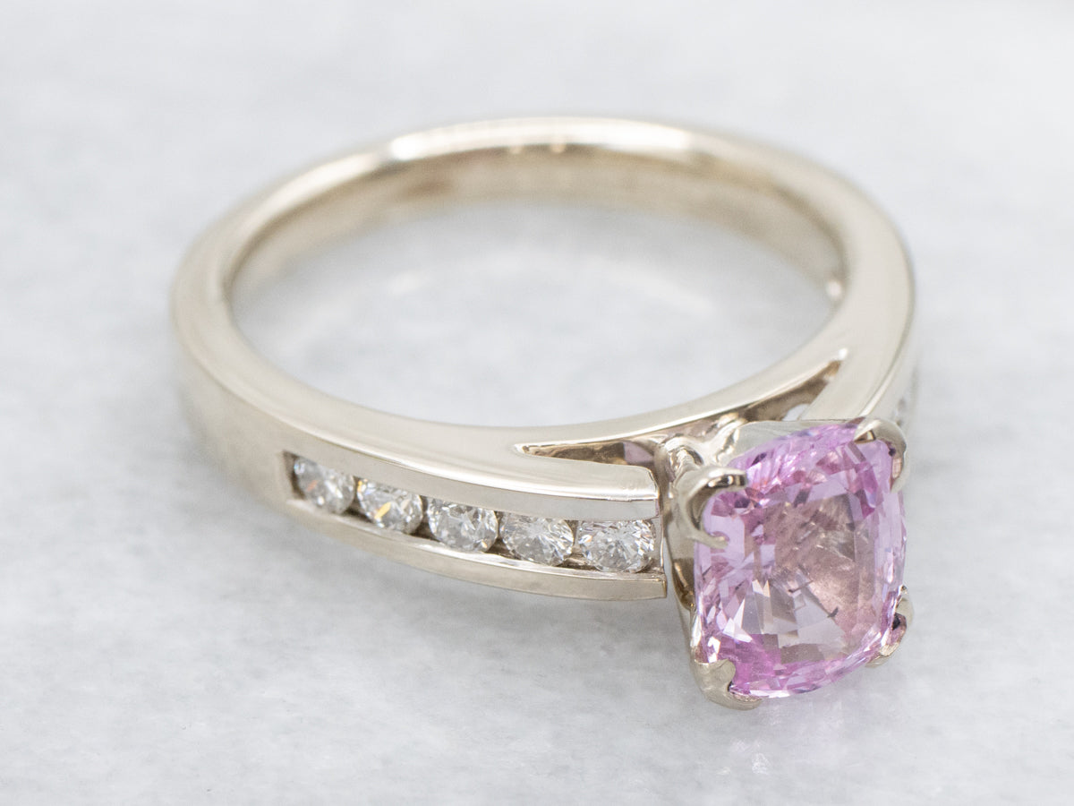 Cherry Blossom Pink Sapphire and Diamond Modern Gold Ring