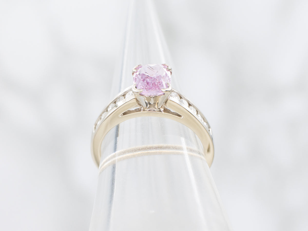 Cherry Blossom Pink Sapphire and Diamond Modern Gold Ring
