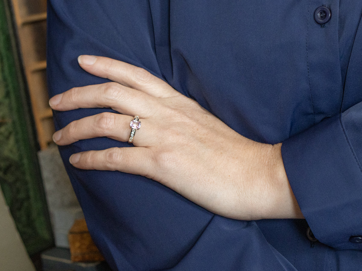Cherry Blossom Pink Sapphire and Diamond Modern Gold Ring