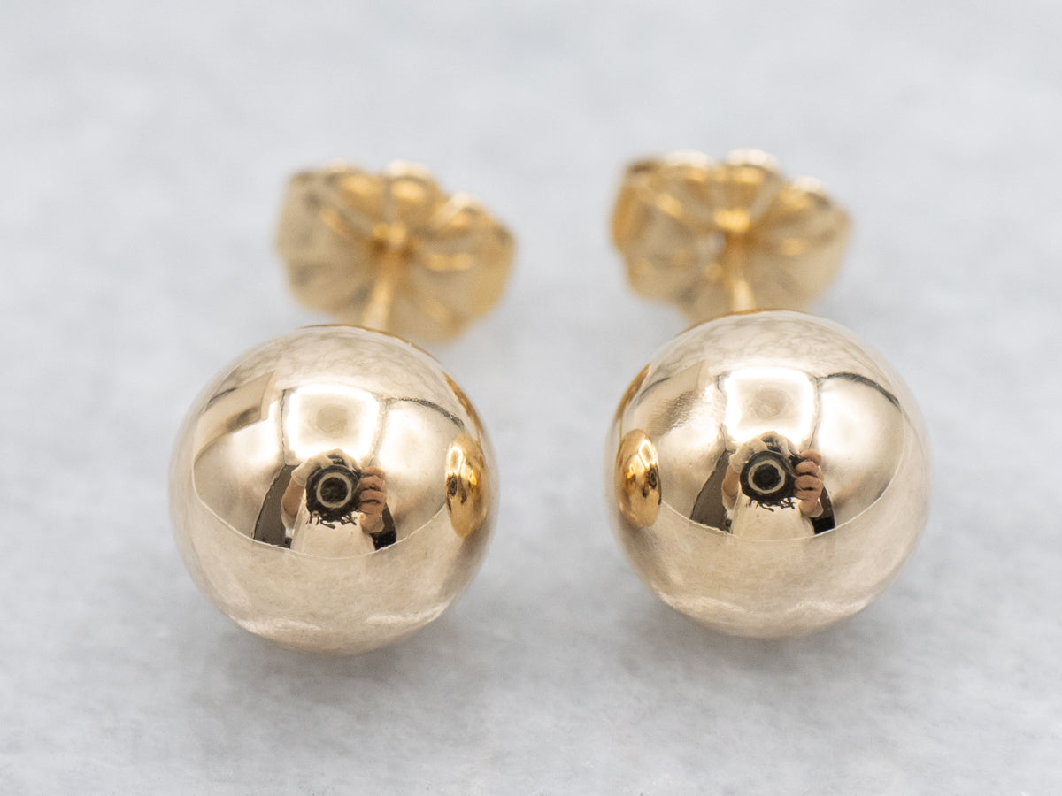 Vintage Polished Gold Ball Stud Earrings
