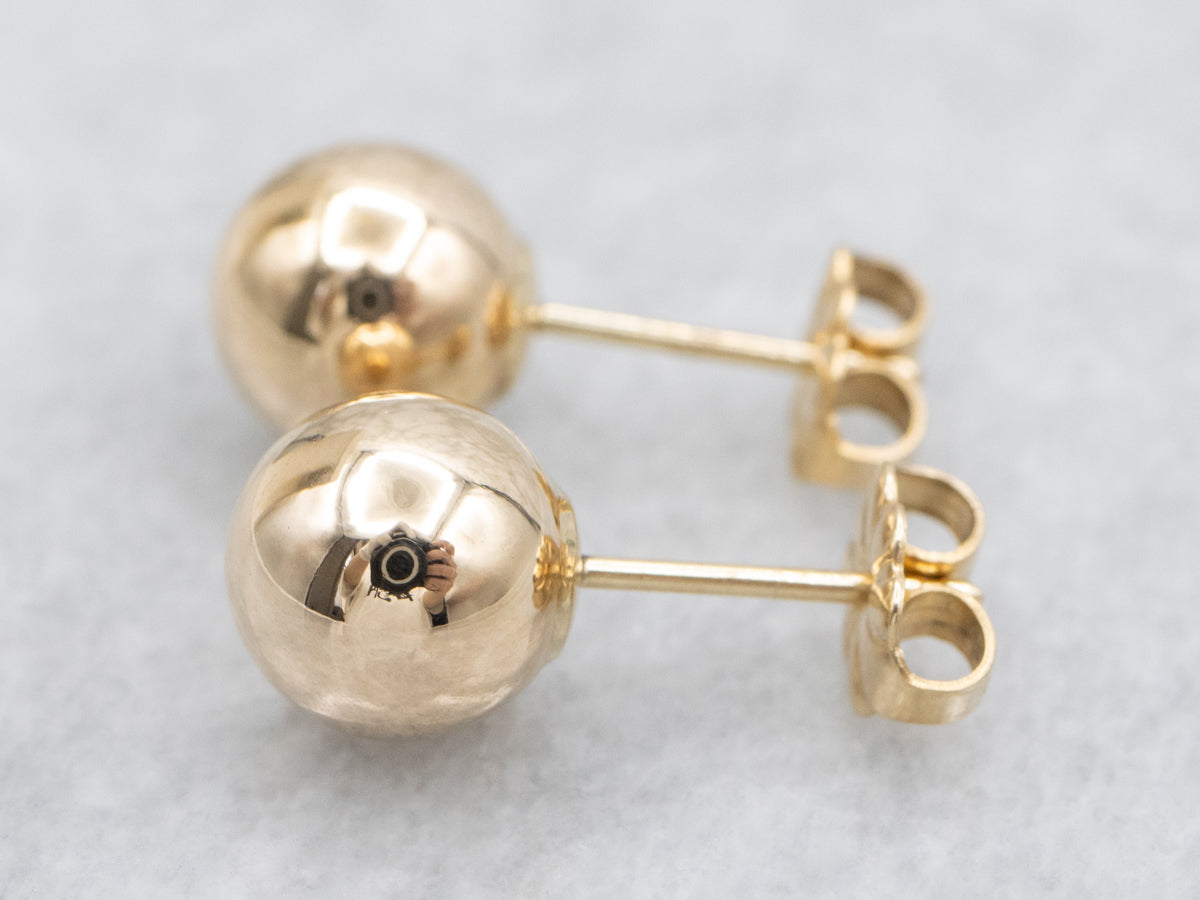 Vintage Polished Gold Ball Stud Earrings