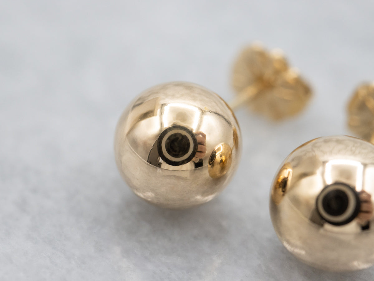 Vintage Polished Gold Ball Stud Earrings