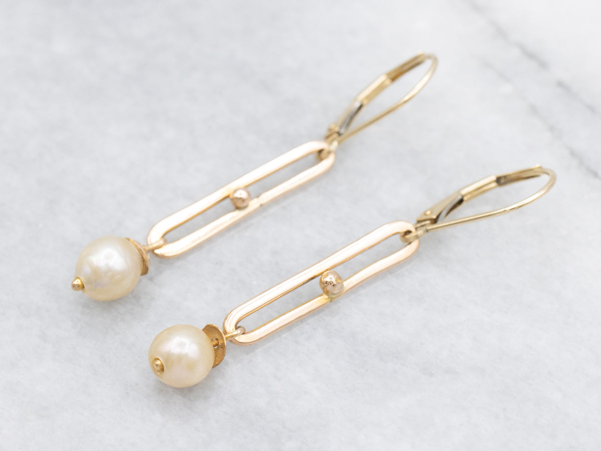 Paperclip Bar and Pearl Drop Earrings