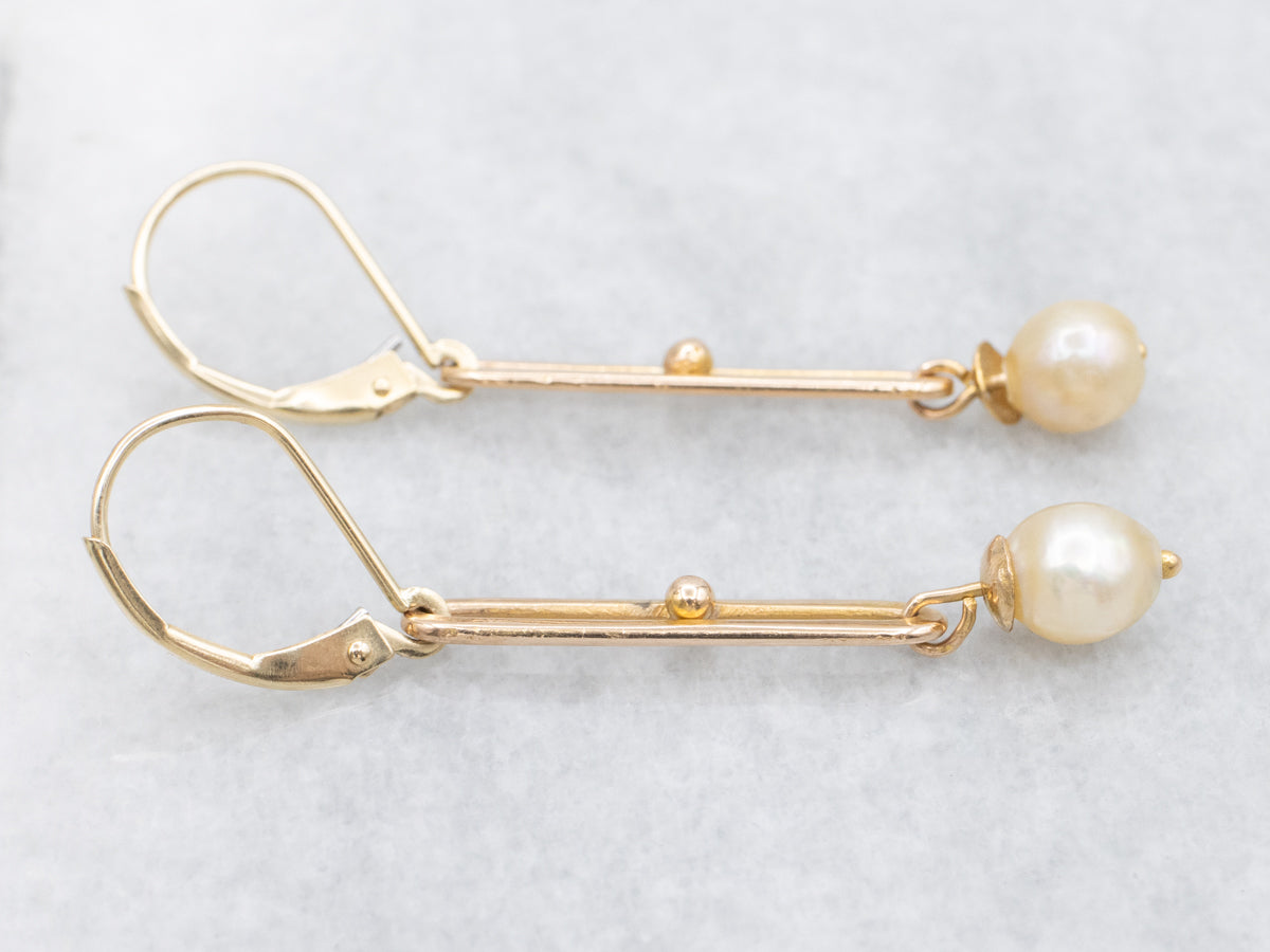 Paperclip Bar and Pearl Drop Earrings