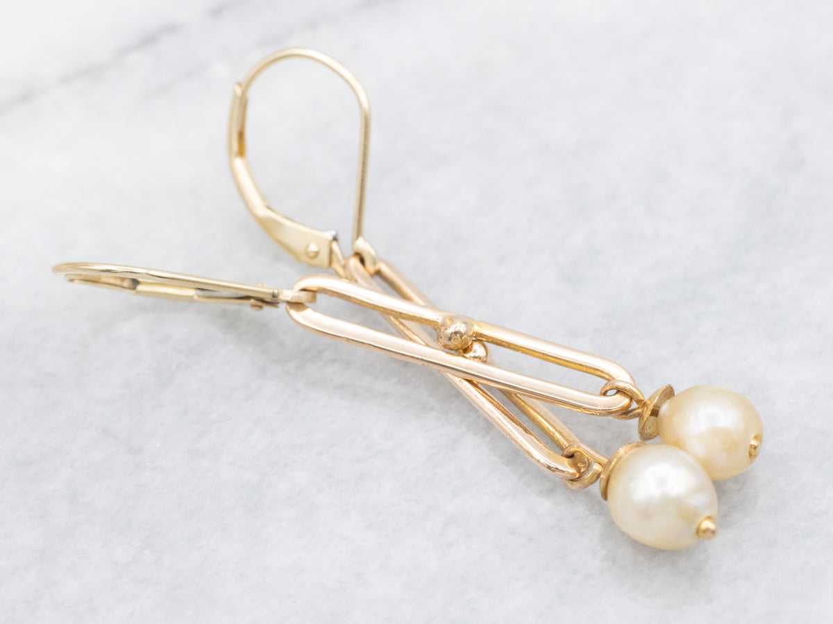 Paperclip Bar and Pearl Drop Earrings
