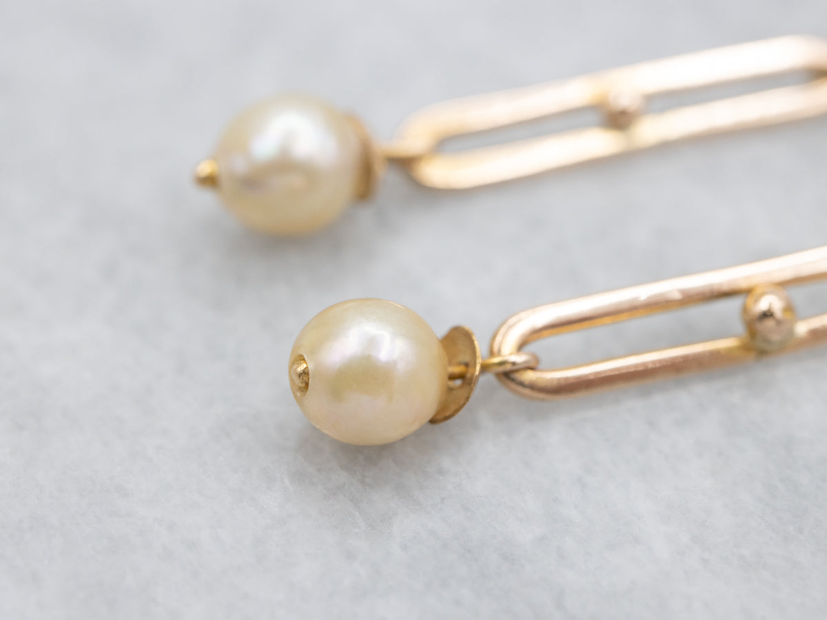 Paperclip Bar and Pearl Drop Earrings