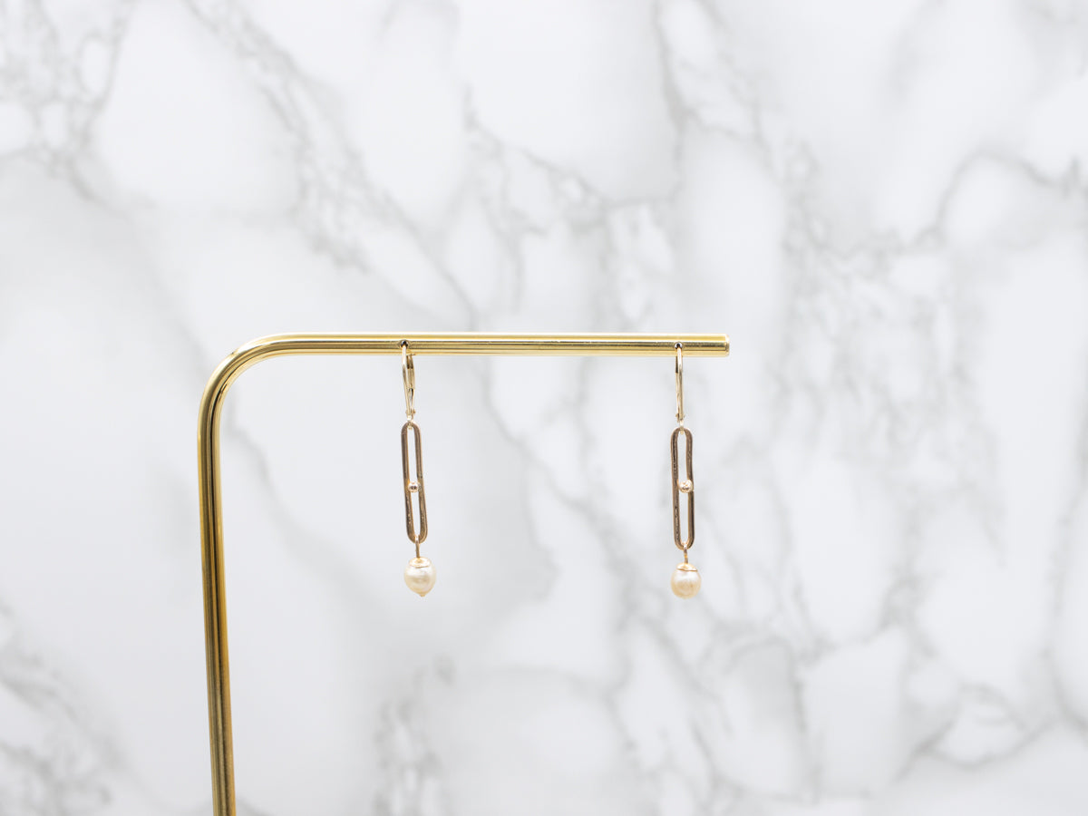 Paperclip Bar and Pearl Drop Earrings