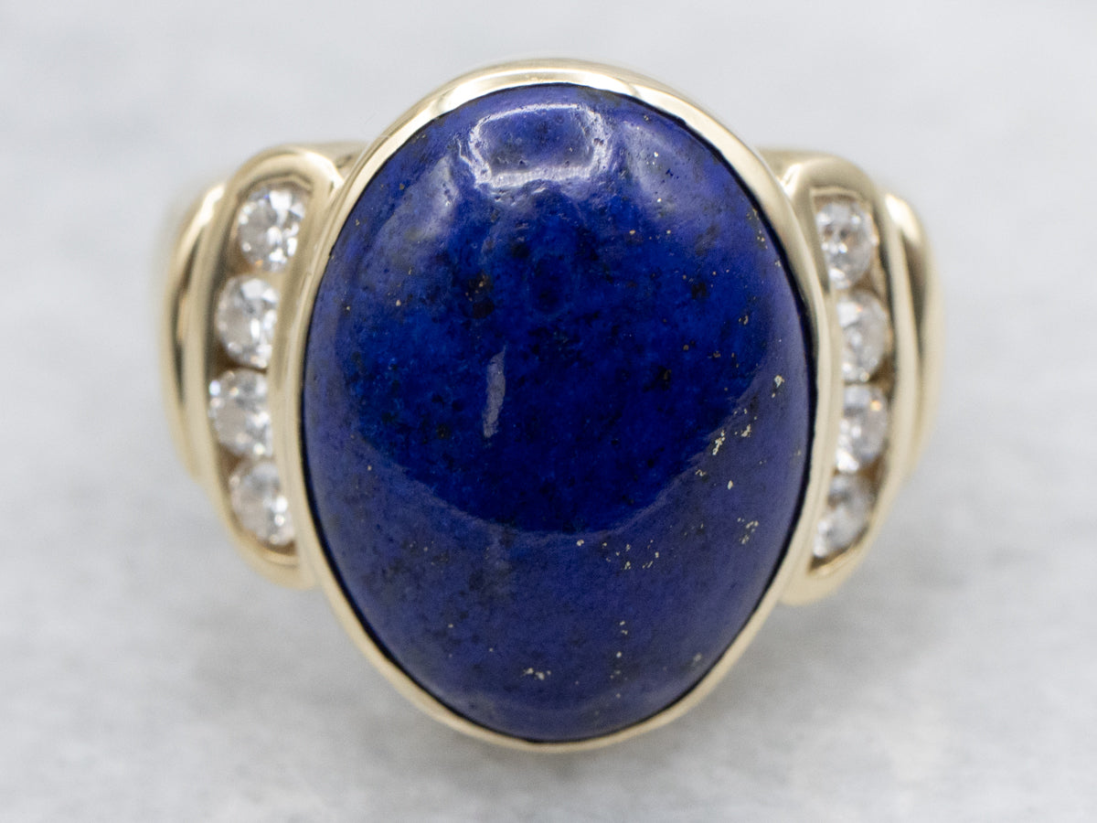 Vintage Gold Lapis Lazuli and Diamond Ring