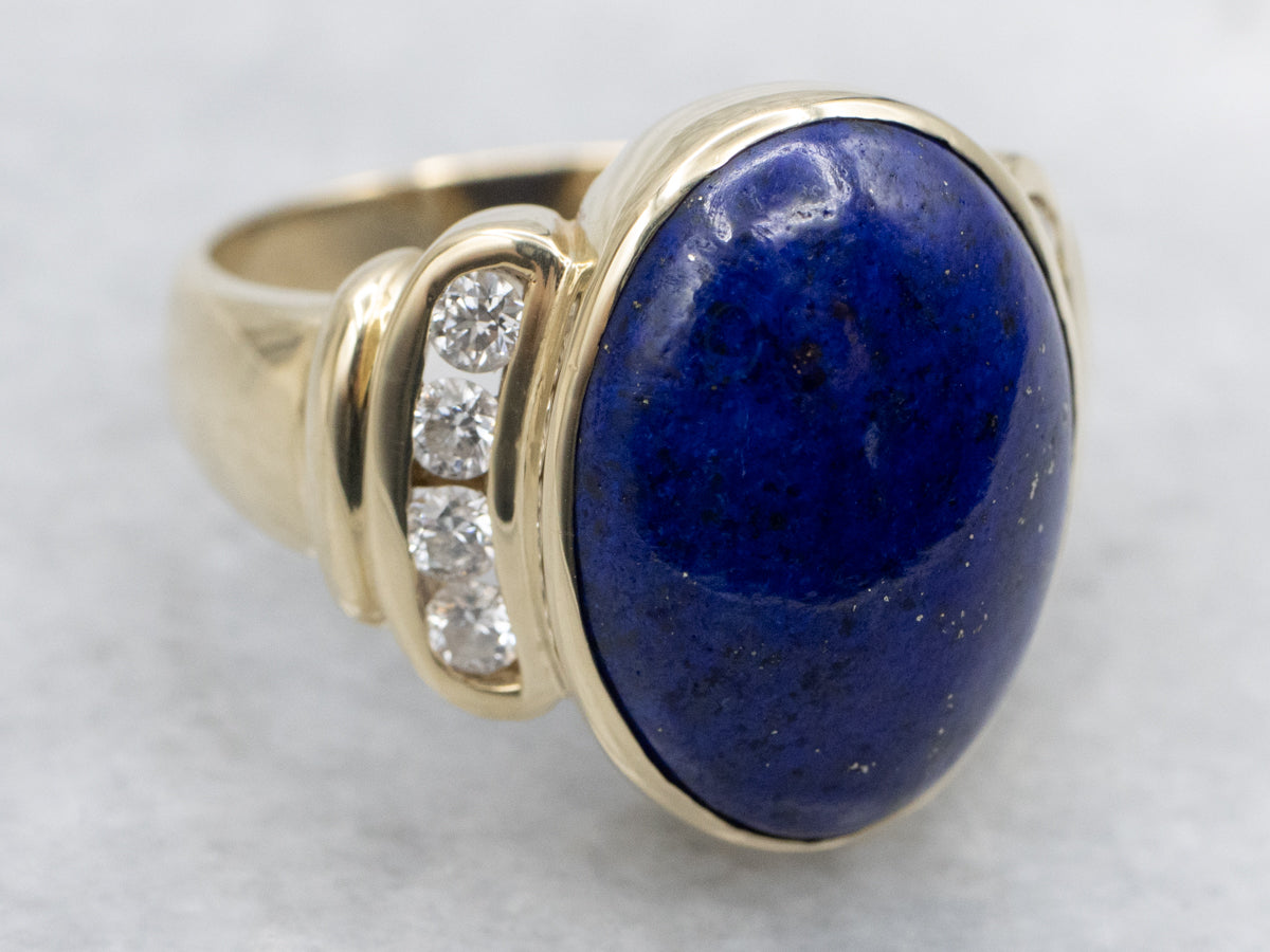 Vintage Gold Lapis Lazuli and Diamond Ring