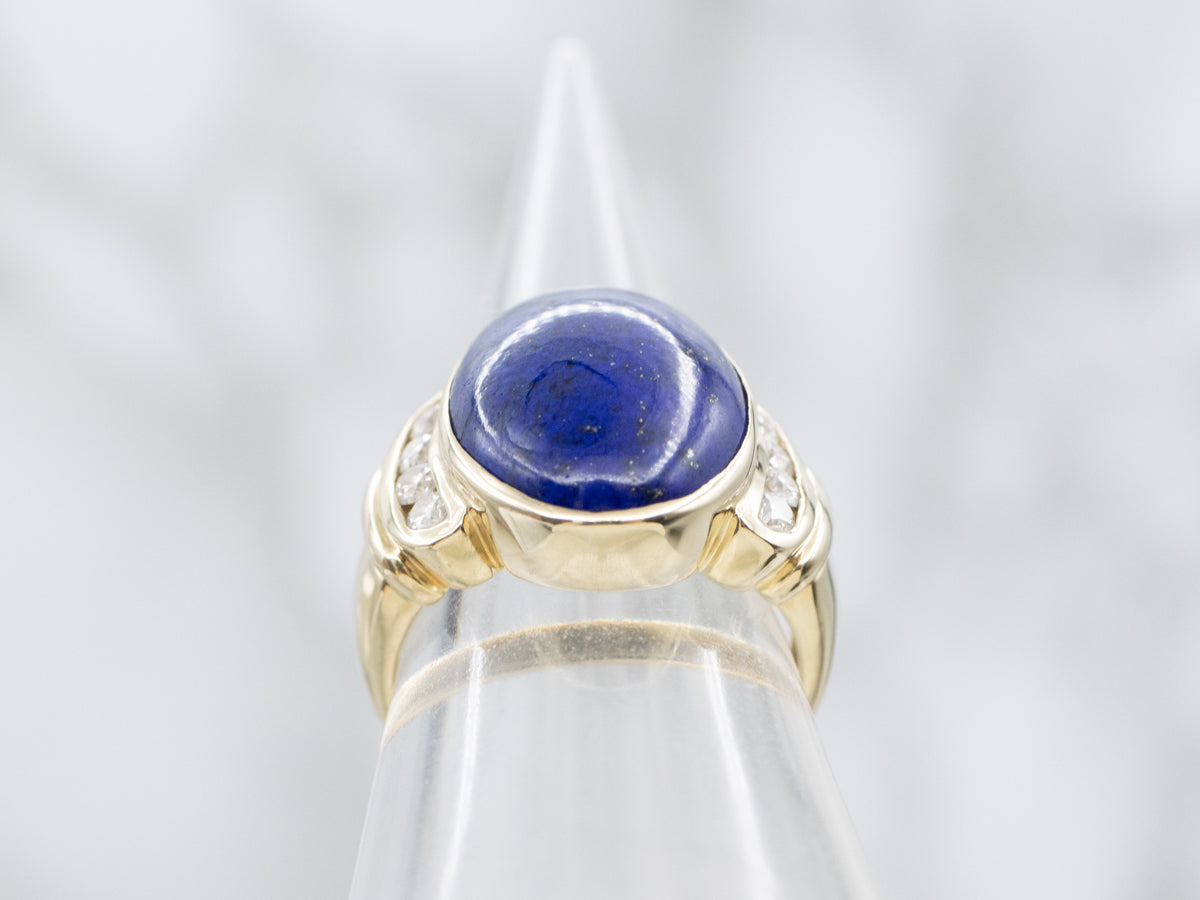 Vintage Gold Lapis Lazuli and Diamond Ring