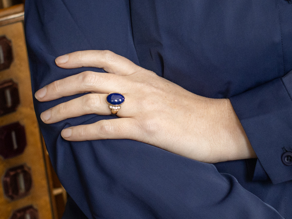 Vintage Gold Lapis Lazuli and Diamond Ring