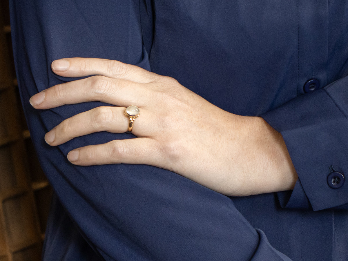 Dove Gray Moonstone and Gold Ring